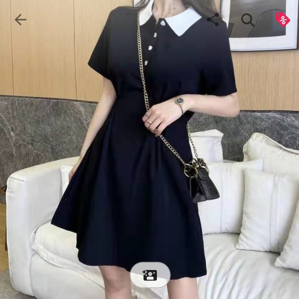 Short sleeve collar knit mini a line dress